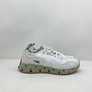 Reebok Zig Dynamica White Green Lace Up Low Top Running Shoes Women's Size 8